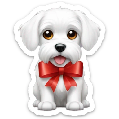  white maltese dog and red gift sticker