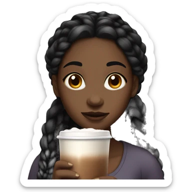 Black girl with black long braids and a hot chocolate sticker