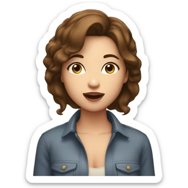 A girl with middle short brown hair and nude lips singing sticker