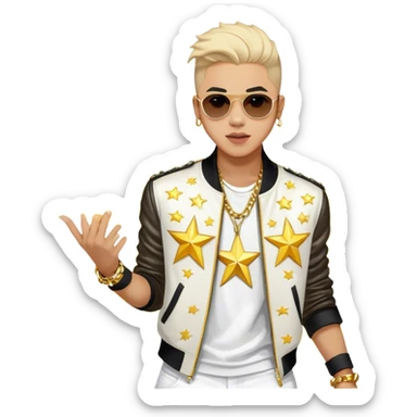 Cinematic Realistic portrait of Sơn Tùng M‑TP, shown as a dynamic pop star with a modern, stylish look and detailed contemporary clothing, illuminated by vibrant, energetic lighting that highlights his star power sticker