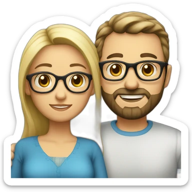Couple in love. She has dark hair, blue eyes and wears glasses. He has short blond hair, three-day beard and wears glasses. sticker