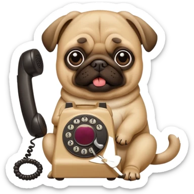 a pug holding a classical telephone to its ear sticker