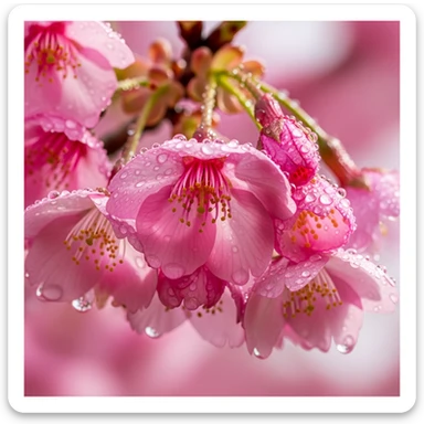 pink cherry blossom with dew drops sticker