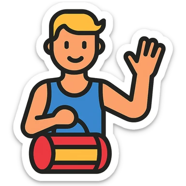 a sportsman holding his gymbag waving his hand goodbye sticker