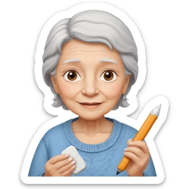 Kind Teacher – old woman, soft smile, holding chalk sticker