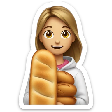 A girl snowboarding, while eating bread sticker