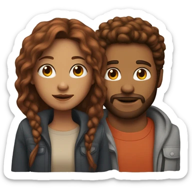mixed guy with beard and girl with long red brown hair sticker