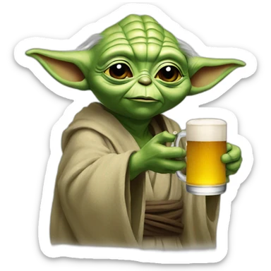 yoda drinking a beer sticker