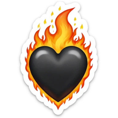 Black heart on fire sticker