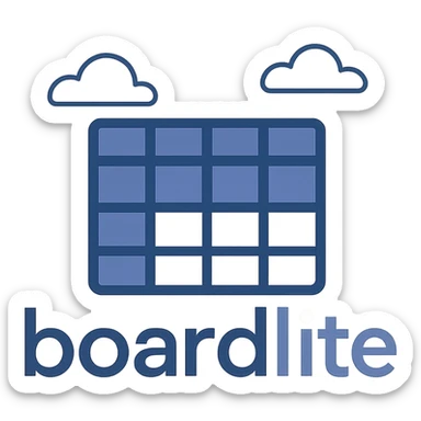 logo for Boardlite app compound wordmark with 'board' as stylized grid or panel and 'lite' as glowing illuminated element, abstract clean professional style, no person or animal sticker