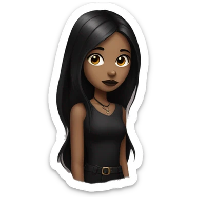 Brown goth girl with long black hair portrait  sticker