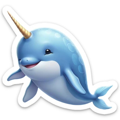Beautiful and Majestic Cute Narwhal Portrait Emoji, Head and body rendered in serene repose with a gentle, radiant smile, showcasing a streamlined, graceful form adorned with a luminous spiraled tusk and peacefully closed eyes, Simplified yet exquisitely endearing features, highly detailed, glowing with a soft, majestic ocean light, high shine, serene and utterly enchanting, stylized with an air of magical marine splendor, soft glowing outline, capturing the essence of a beautiful and majestic cute narwhal that embodies the quiet wonder of the deep blue! sticker