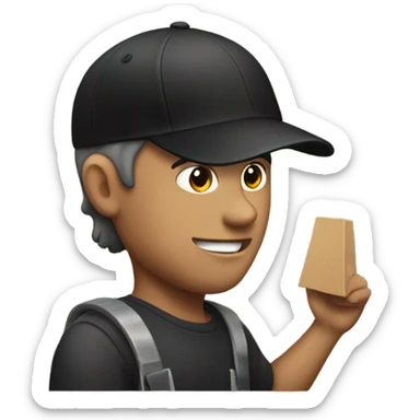 Man wearing black backwards cap installing a sign sticker