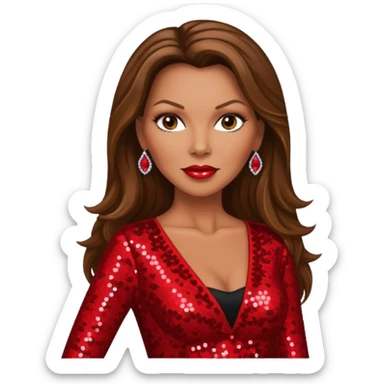 Vanessa Williams with long brown hair, red sequin outfit sticker