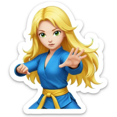sexy girl with long yellow hair, kung fu, blue green eyes sticker
