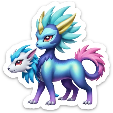 Shiny Sunny furry neon colorful scaly painted Asian pastel-gradient Absol-Meloetta-Solgaleo-Luxray-Suicune-fusion sticker