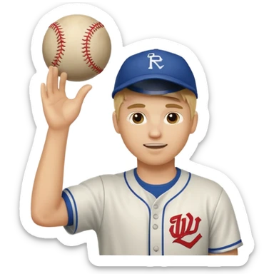 Blonde College guy holding up a baseball sticker