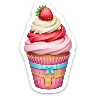 Cupcake with Strawberry pieces in the ice cream cone frosting  sticker