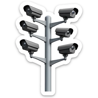 Multiple CCTV cameras on a pole in black facing different directions  sticker