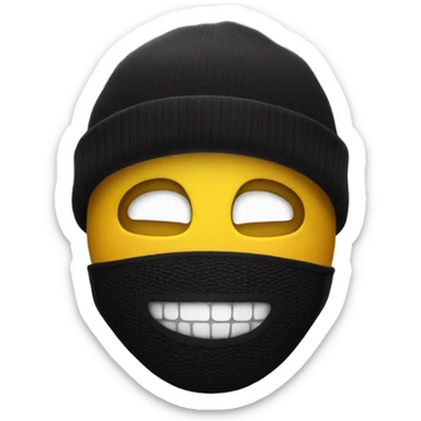 Smiley emoji with gold teeth wearing a black ski mask sticker
