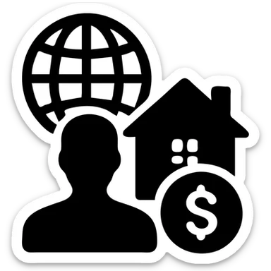 ícono de real estate que refleje a nuestro cliente ideal: Inversionistas globales Que buscan oportunidades rentables en desarrollos de lujo, propiedades con retorno inmediato o gestión profesional de renta. sticker