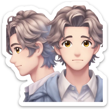 Gorgeous romantic hot attractive anime style modern anime shojo guy with pretty ponytail hair and colorful eyes and blushing face aesthetic trending style  pastelcore cottagecore kawaiicore sticker