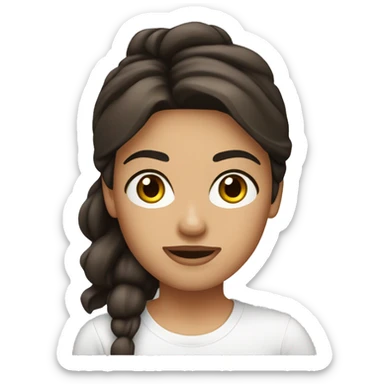 bitmoji apple, brunette woman, hazel eyes, dark hair, white t-shirt sticker