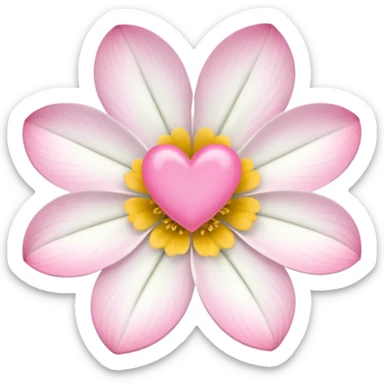 white flower with mini pink heart center sticker