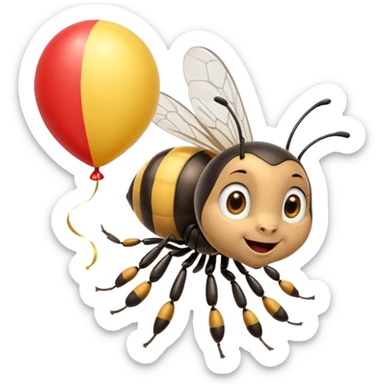 Bees with red Birthday Hat, Excited bee carrying balloon sticker