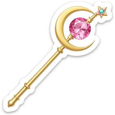 Sailor Moon's Crescent Moon Stick, a pink wand with a gold crescent moon on top and a pink gem in the center sticker