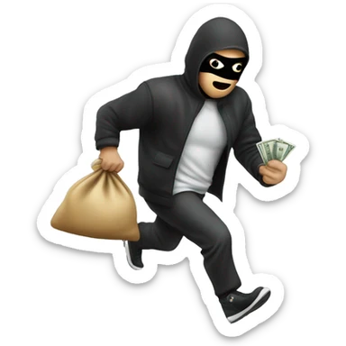 a robber with a money bag running facing to the left sticker