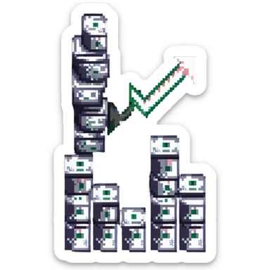 upward trending arrow beside three stacks of bundled dollar bills in ascending height sticker