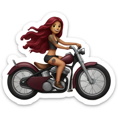 Beautiful tattooed  burgundy long haired woman riding a bike sticker