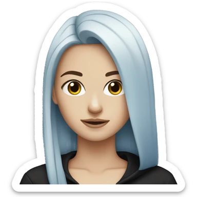 white girl with long straight dark blue hair wearing black hoodie sticker