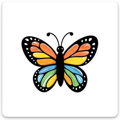 colorful butterfly in childlike crayon doodle style, centered, isolated on white background sticker