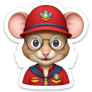 humaniod mice with a scout hat with glasses red uniform sticker