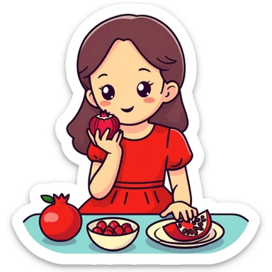 A girl with red dress eating pomegranate  sticker