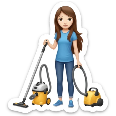 beautiful girl with long brown hair cleaning and vacuuming sticker