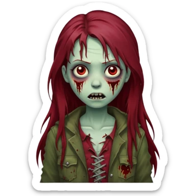 A zombie girl with dark red long hair sticker