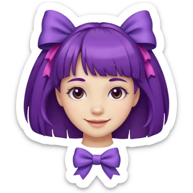 girl with bangs and purple hair and bow sticker