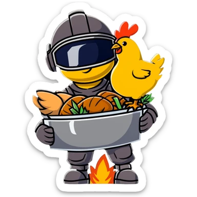 PUBG player with Level 3 helmet celebrating with roasted chicken dinner trophy sticker