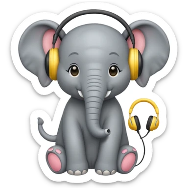 baby elephant with headphone sticker