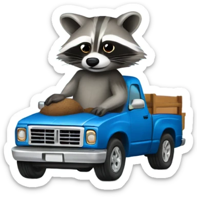 Raccoon driving blue pickup truck 2010 sticker