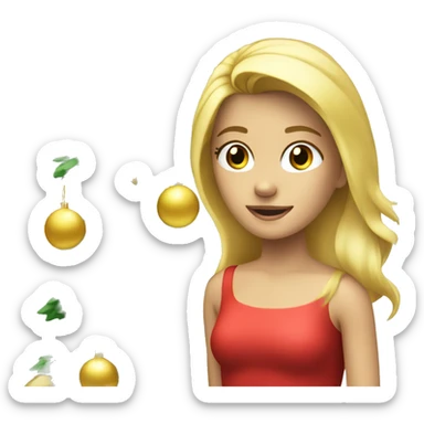 Blond Girl is decorating a Christmas tree sticker
