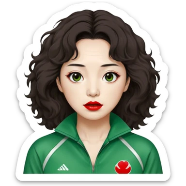 Han Mi-nyeo: Age Late 70s
Appearance: A crazy woman with many wrinkles face, frizzy, very messy dark brown hair and dramatic red lipstick.
Outfit: Green player tracksuit sticker