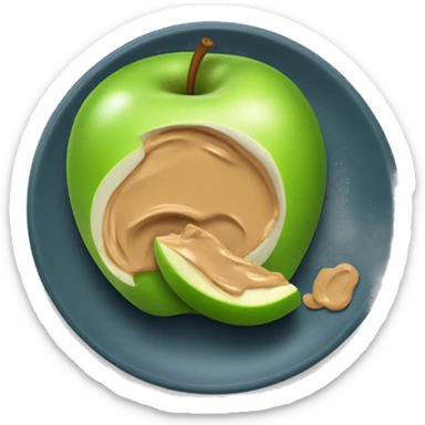 sliced green apple with peanut butter dip on a plate sticker