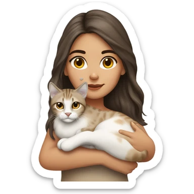 brunette girl cuddling a lynx point cat  sticker