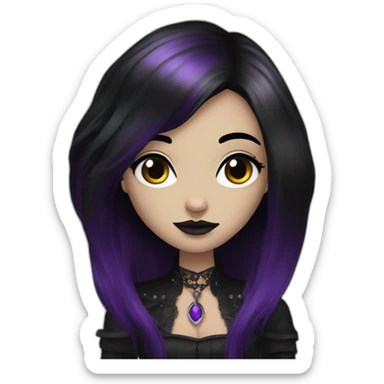 Queen gothic girl long dark black and purple hair sticker