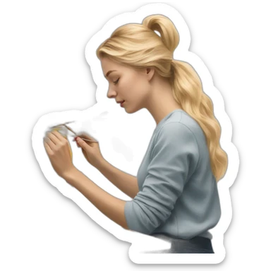 Blonde Girl painting the oil drawing sticker