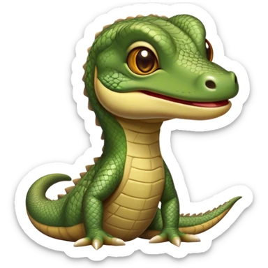 Cinematic Realistic Cute Monitor Lizard Portrait Emoji, Head tilted playfully and inquisitively, featuring a compact, agile body with finely detailed, glossy scales in earthy olive hues and a distinct, alert face with bright, curious eyes, rendered with lifelike natural highlights, high shine, affectionate and spirited, styled with a touch of rugged whimsy, soft glowing outline, capturing the essence of a mischievous yet lovable monitor lizard that seems poised to scurry playfully into your arms! sticker